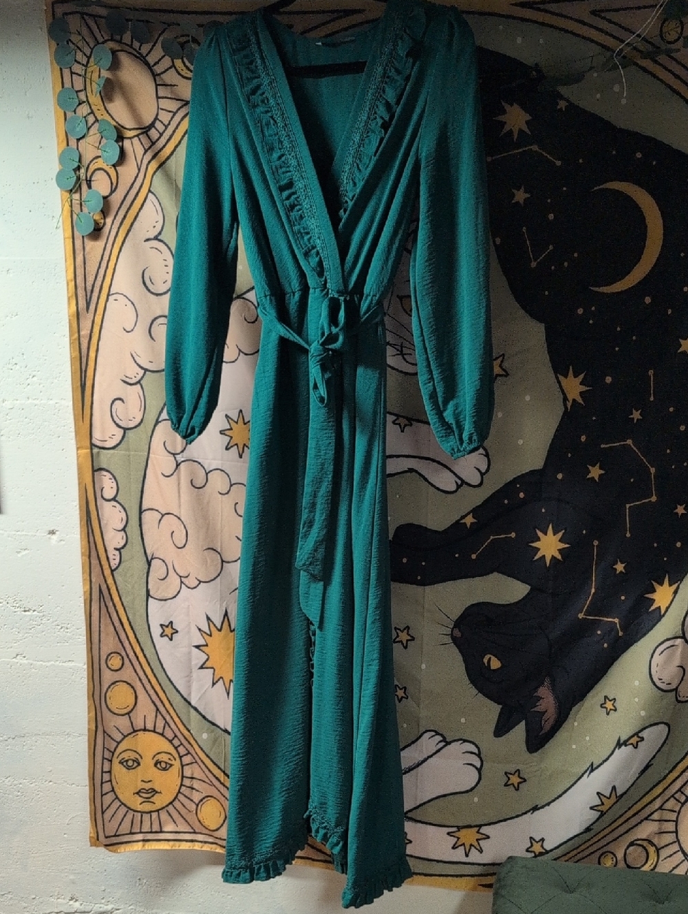 Simplee Apparel Teal Wrap Maxi Dress with Ruffle Trim